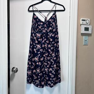 Xhilaration Women’s Navy Blue Floral Sundress Size L Rayon Sleeveless Summer